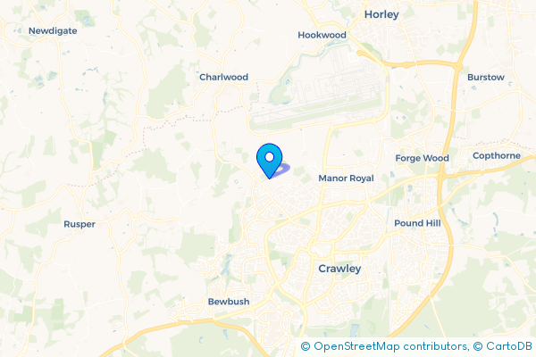 Minibus Hire route map for Ifield Green, West Sussex