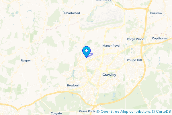 Minibus Hire route map for Ifield, West Sussex