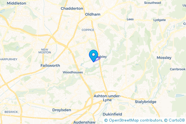 Minibus Hire route map for Knott Lanes, Greater Manchester