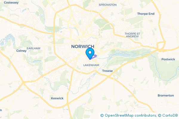 Minibus Hire route map for Lakenham, Norfolk