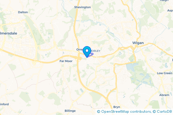 Minibus Hire route map for Lamberhead Green, Greater Manchester