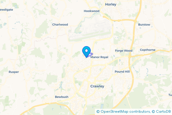 Minibus Hire route map for Langley Green, West Sussex