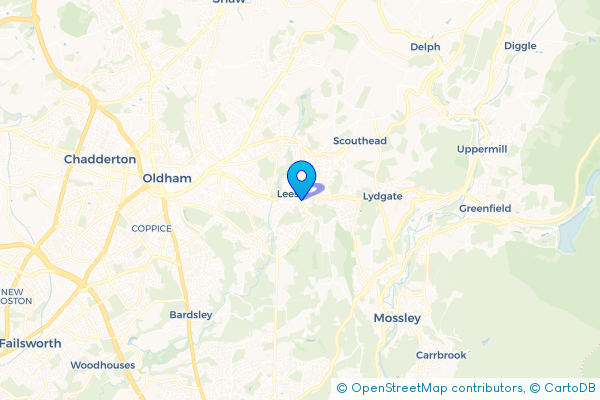 Minibus Hire route map for Lees, Greater Manchester