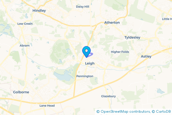 Minibus Hire route map for Leigh, Greater Manchester