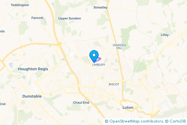 Minibus Hire route map for Limbury, Bedfordshire
