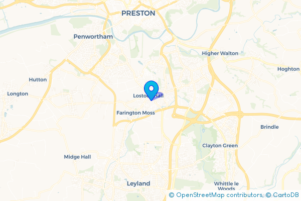 Minibus Hire route map for Lostock Hall, Lancashire