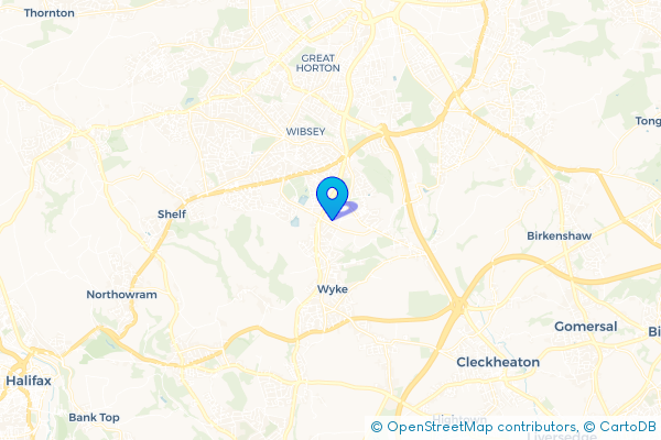 Minibus Hire route map for Low Moor, West Yorkshire