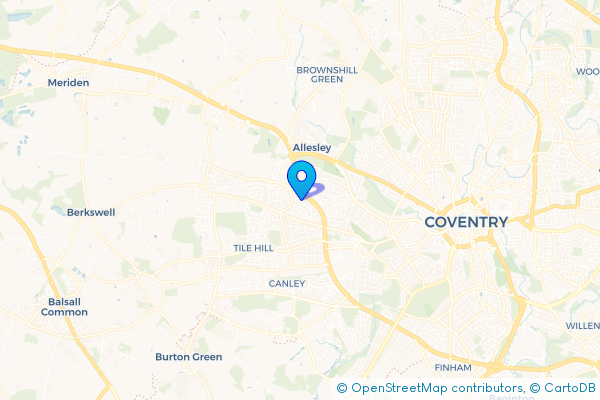 Minibus Hire route map for Lower Eastern Green, West Midlands