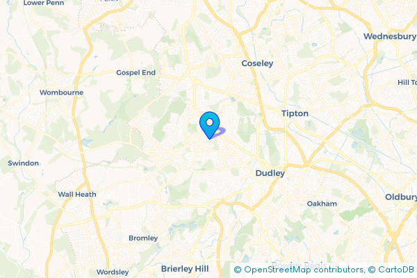 Minibus Hire route map for Lower Gornal, West Midlands