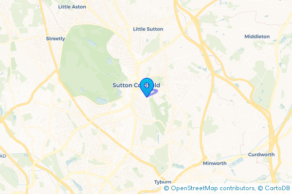 Minibus Hire route map for Maney, West Midlands