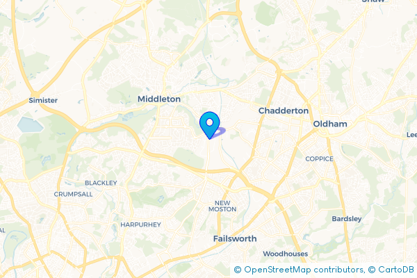 Minibus Hire route map for Middleton Junction, Greater Manchester