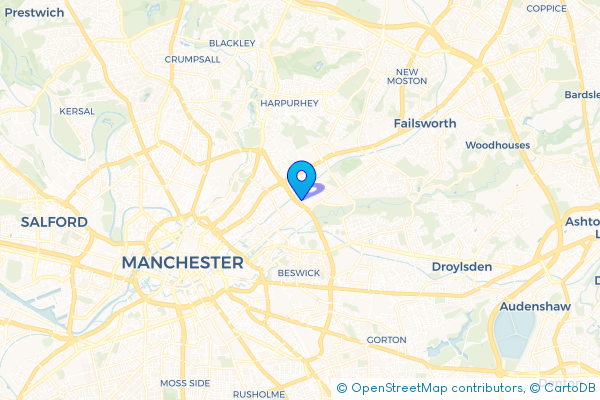 Minibus Hire route map for Miles Platting, Greater Manchester