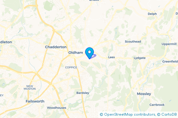 Minibus Hire route map for Moorhey, Greater Manchester