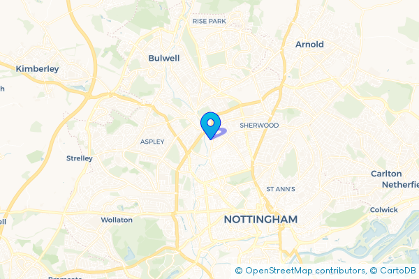 Minibus Hire route map for New Basford, Nottinghamshire