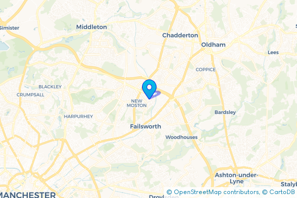 Minibus Hire route map for New Moston, Greater Manchester