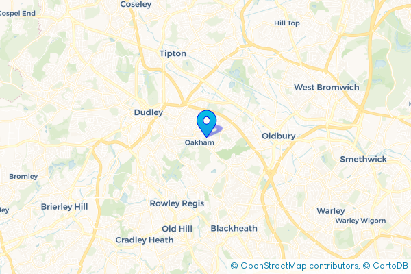 Minibus Hire route map for Oakham, West Midlands
