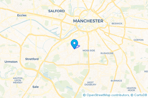 Minibus Hire route map for Old Trafford, Greater Manchester