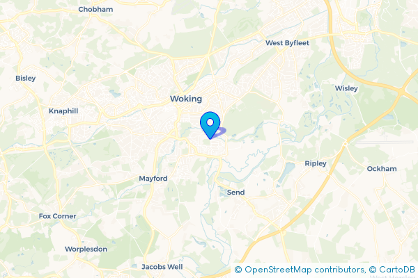 Minibus Hire route map for Old Woking, Surrey