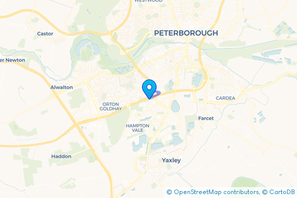 Minibus Hire route map for Orton Malborne, Cambridgeshire