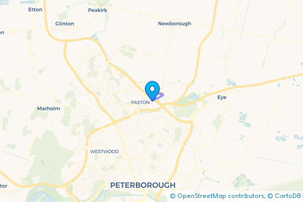 Minibus Hire route map for Paston, Cambridgeshire