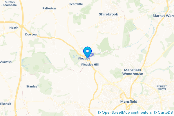 Minibus Hire route map for Pleasley, Derbyshire
