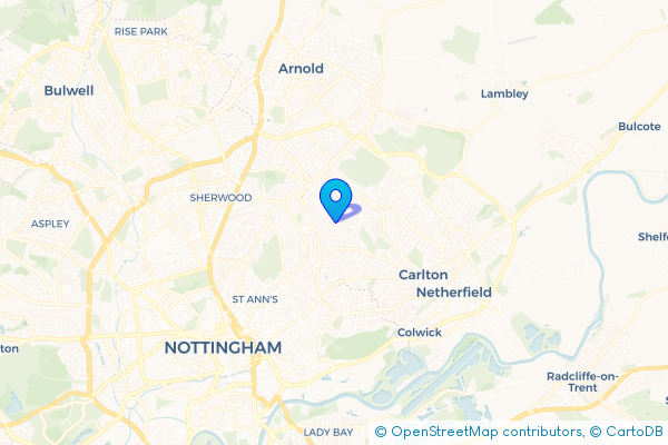 Minibus Hire route map for Porchester, Nottinghamshire
