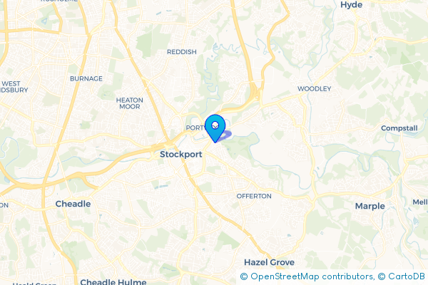 Minibus Hire route map for Portwood, Greater Manchester