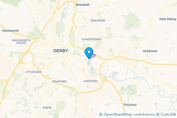 Minibus Hire route map for Pride Park, Derbyshire