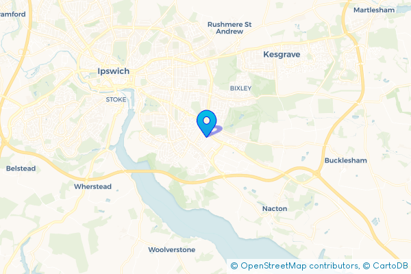 Minibus Hire route map for Priory Heath, Suffolk