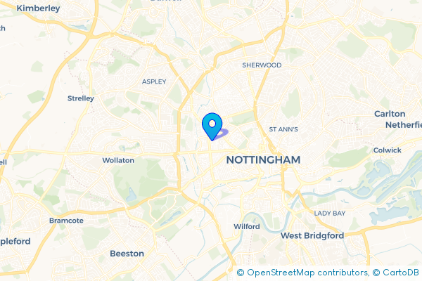 Minibus Hire route map for Radford, Nottinghamshire
