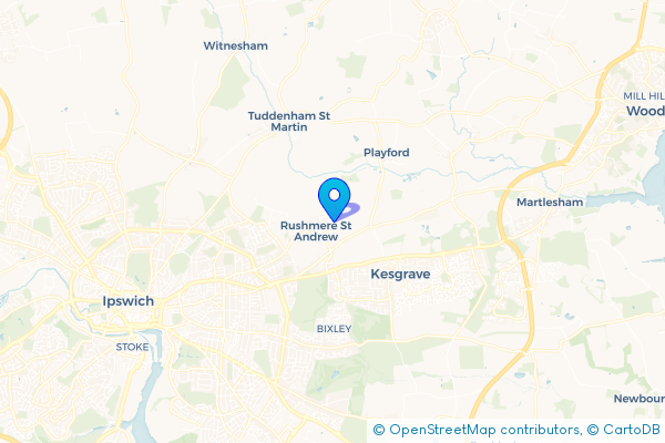 Minibus Hire route map for Rushmere Street, Suffolk
