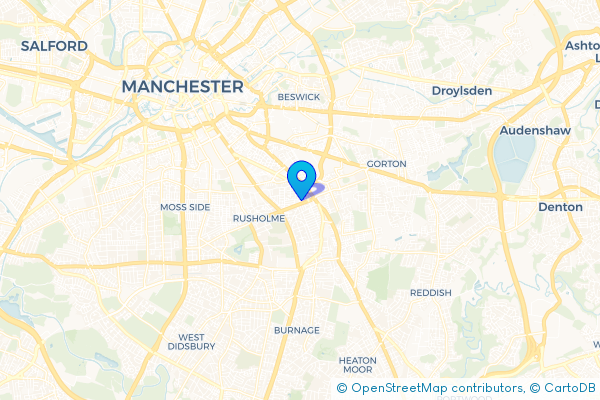 Minibus Hire route map for Rusholme, Greater Manchester