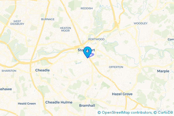 Minibus Hire route map for Shaw Heath, Greater Manchester