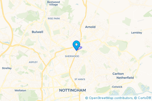 Minibus Hire route map for Sherwood, Nottinghamshire