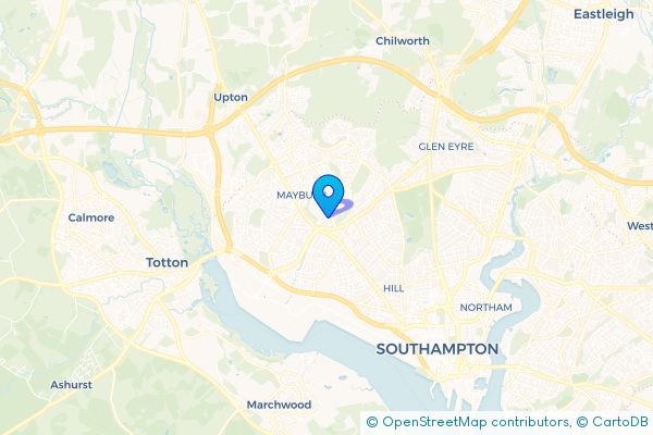 Minibus Hire route map for Shirley Warren, Hampshire