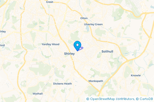 Minibus Hire route map for Shirley, West Midlands