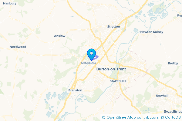 Minibus Hire route map for Shobnall, Staffordshire