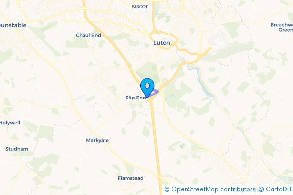 Minibus Hire route map for Slip End, Bedfordshire