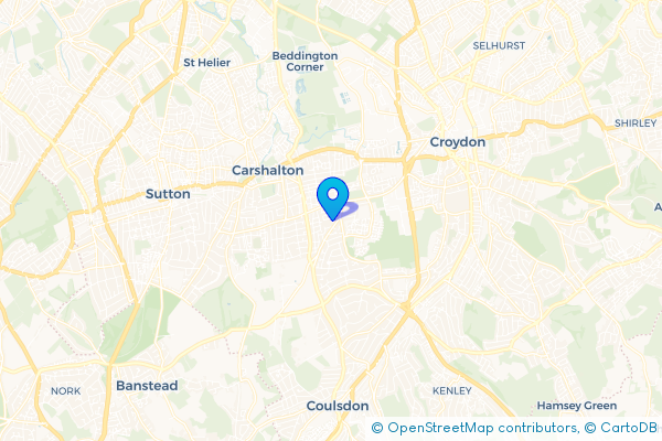 Minibus Hire route map for South Beddington, Greater London