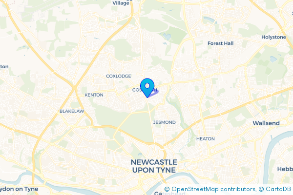 Minibus Hire route map for South Gosforth, Tyne and Wear