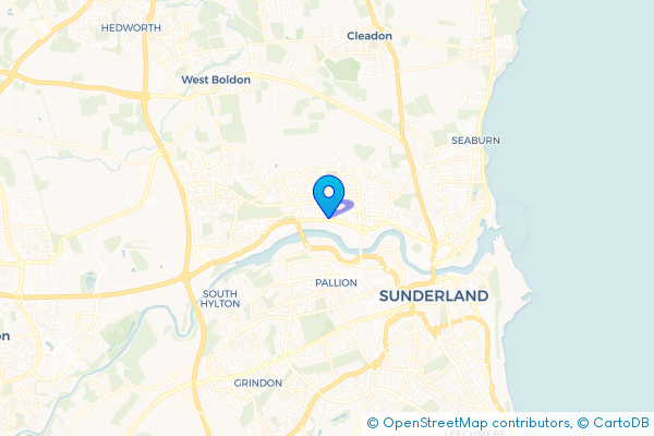 Minibus Hire route map for Southwick, Tyne and Wear