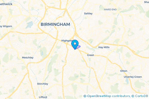 Minibus Hire route map for Sparkbrook, West Midlands