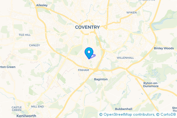 Minibus Hire route map for Stivichall, West Midlands