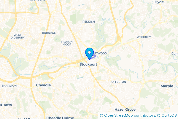 Minibus Hire route map for Stockport, Greater Manchester