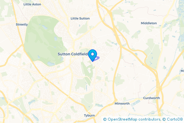 Minibus Hire route map for Sutton Coldfield, West Midlands