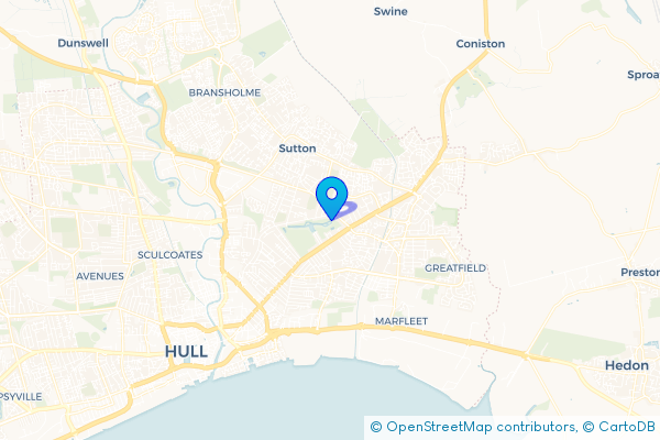 Minibus Hire route map for Sutton Ings, East Riding of Yorkshire