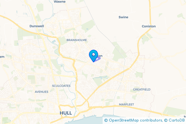 Minibus Hire route map for Sutton-on-Hull, East Riding of Yorkshire