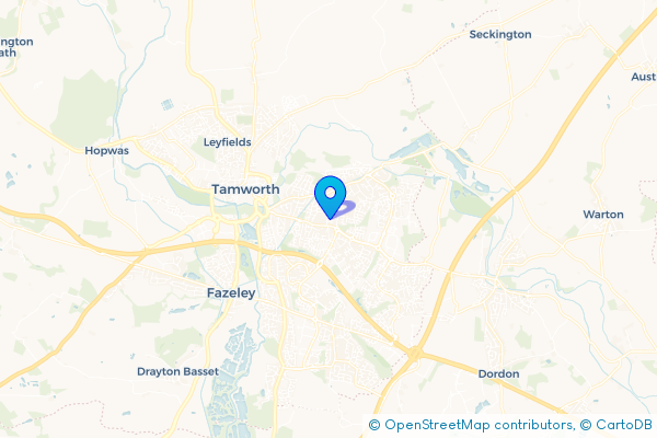 Minibus Hire route map for Tamworth, Staffordshire