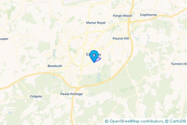 Minibus Hire route map for Tilgate, West Sussex