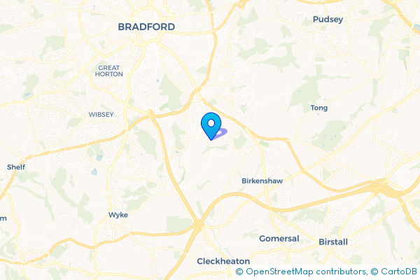 Minibus Hire route map for Toftshaw, West Yorkshire